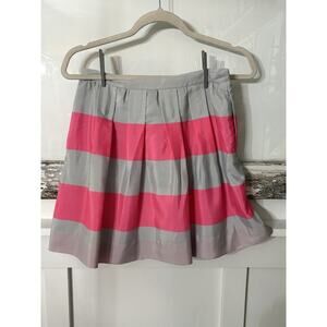 J. CREW Gray Neon Pink Rugby Striped Pleated Aline Skirt Size 0 Teen Y2K 90’s
